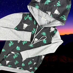 12PM by Mon Ami Hoodie Women M Cactus Skull Western Boho Sweatshirt Pullover USA